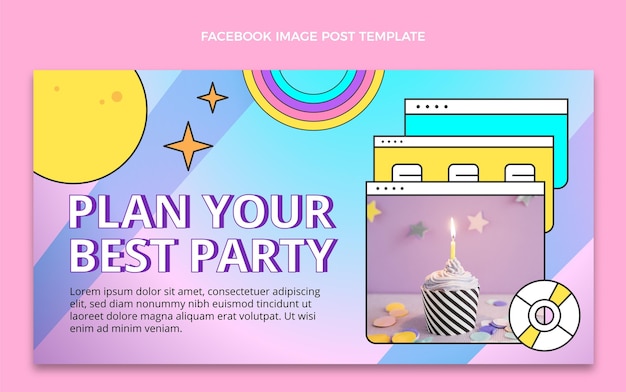 Gradient retro vaporwave birthday facebook post