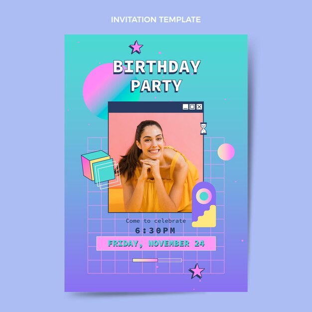 Gradient retro vaporwave birthday invitation