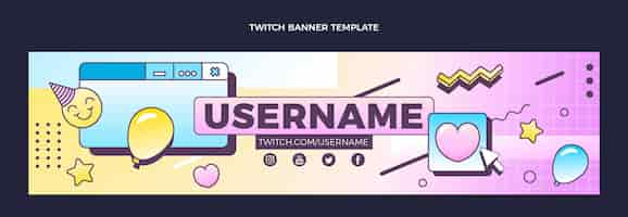 Free vector gradient retro vaporwave birthday twitch banner