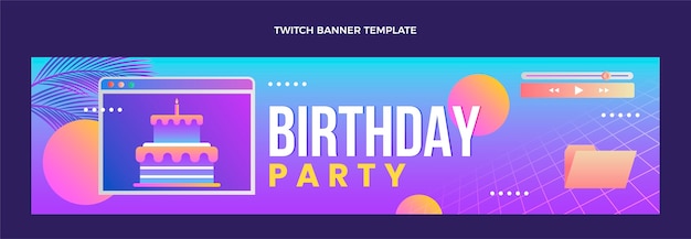 Gradient retro vaporwave birthday twitch banner