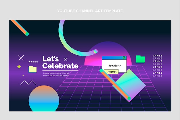 Free Vector gradient retro vaporwave birthday youtube channel art