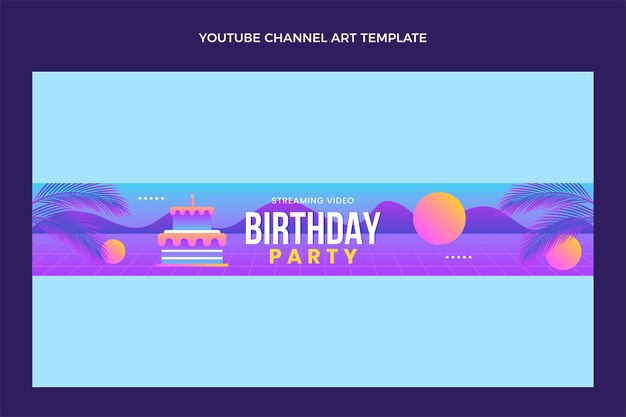 Gradient retro vaporwave birthday youtube channel art