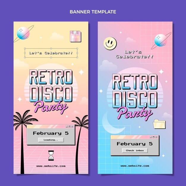 Gradient retro vaporwave disco party banners set