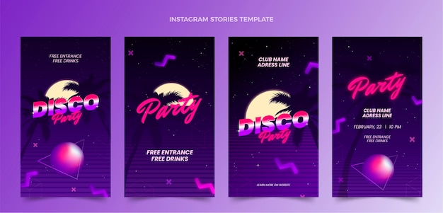 Gradient retro vaporwave disco party instagram stories collection