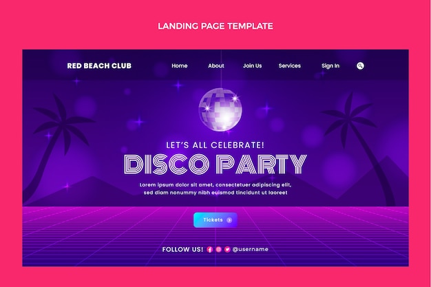 Gradient retro vaporwave disco party landing page template