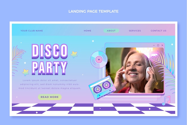 Gradient retro vaporwave disco party landing page