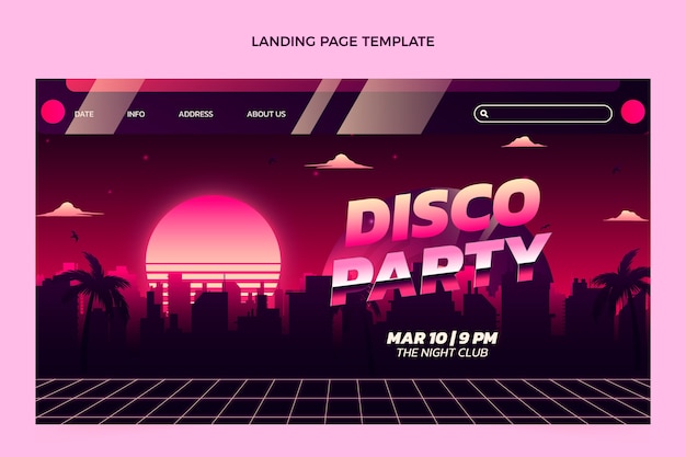 Gradient retro vaporwave disco party landing page