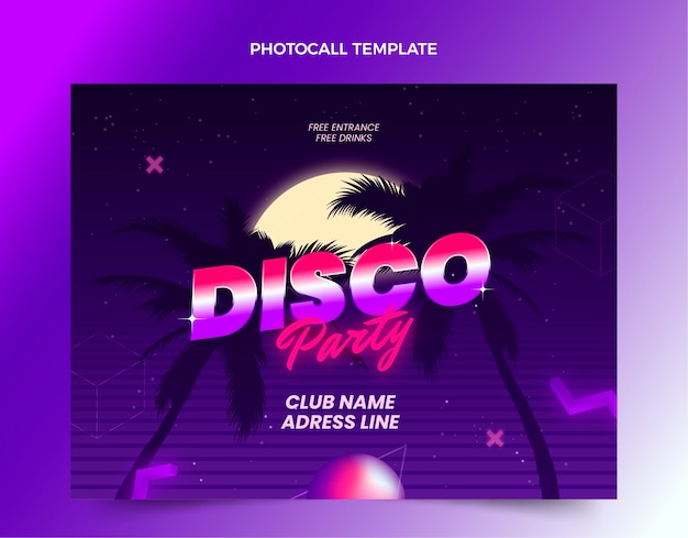 Gradient retro vaporwave disco party photocall template