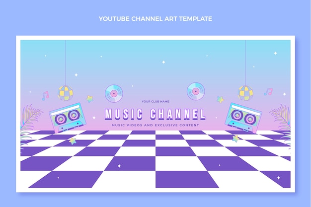 Gradient retro vaporwave disco party youtube channel art