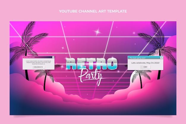 Free vector gradient retro vaporwave disco party youtube channel art