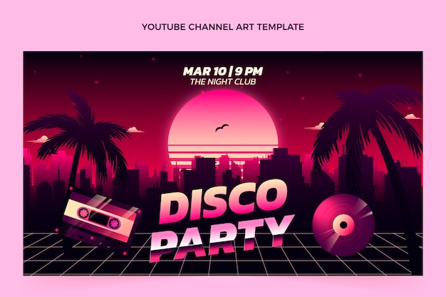 Gradient retro vaporwave disco party youtube channel art