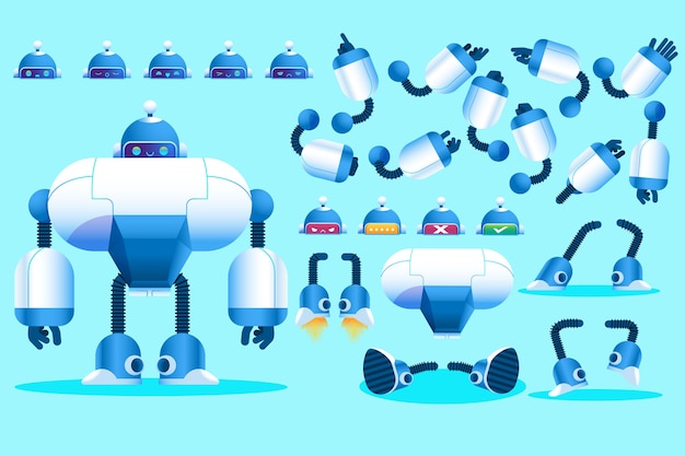 Gradient robot character constructor illustrations