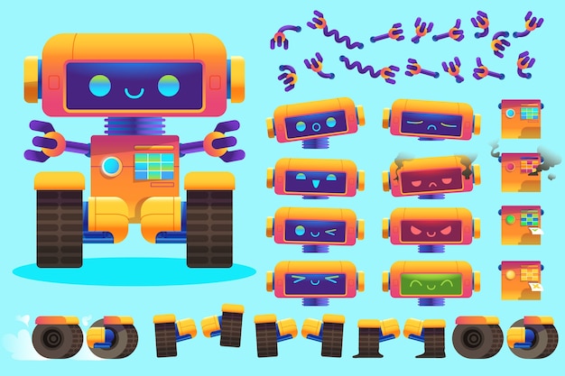 Gradient robot character constructor illustrations