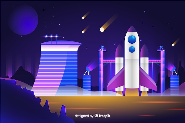 Free Vector gradient rocket on a launch pad