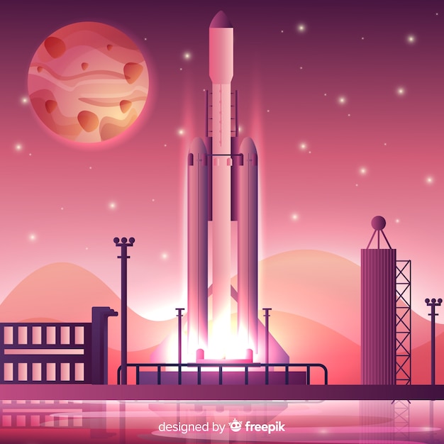 Free Vector gradient rocket on a launch pad