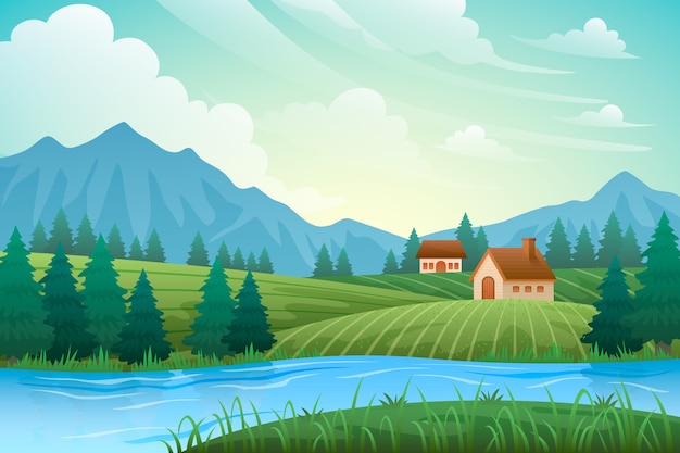 Free Vector gradient rural landscape background