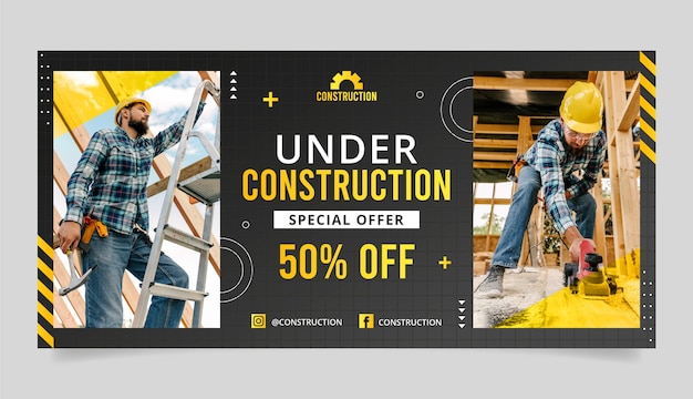 Free Vector gradient sale banner template for construction domain