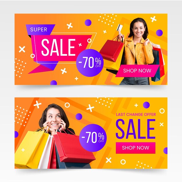 Gradient sale banners set with photo