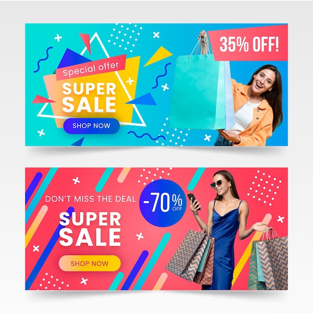 Gradient sale banners set with photo