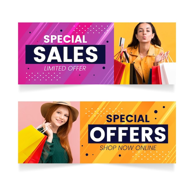 Gradient sale banners set with photo