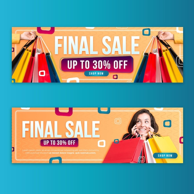 Gradient sale banners set with photo