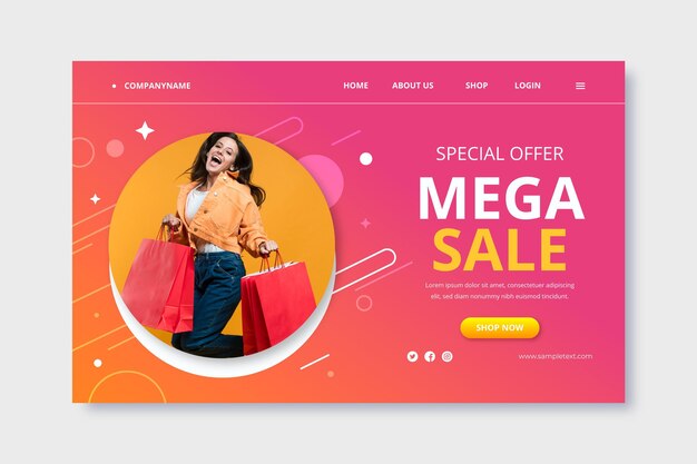 Gradient sale landing page template with photo