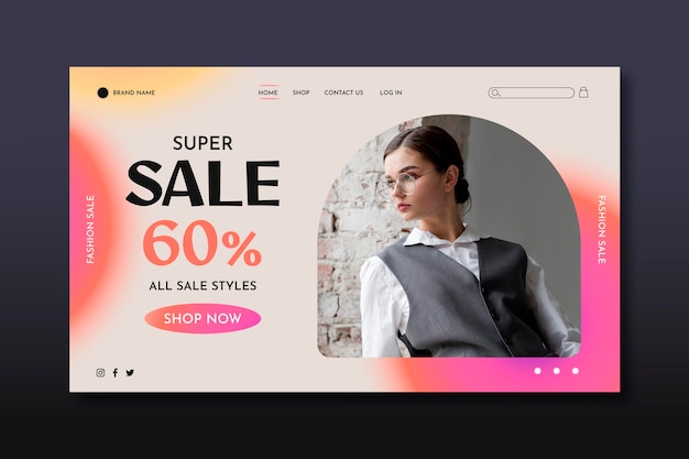 Free Vector gradient sale landing page template with photo