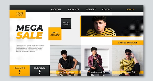Gradient sale landing page template with photo