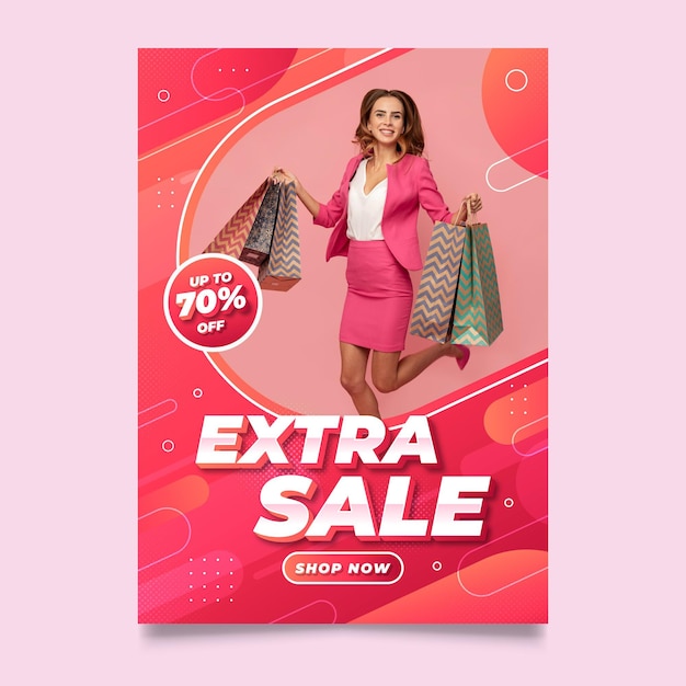 Gradient sale poster template with photo