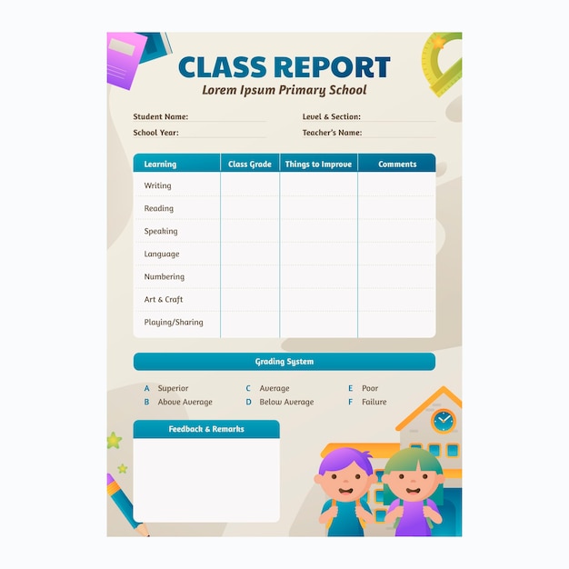 Free vector gradient school report card design