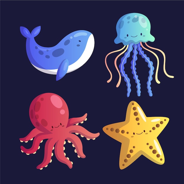 Gradient sea animals collection