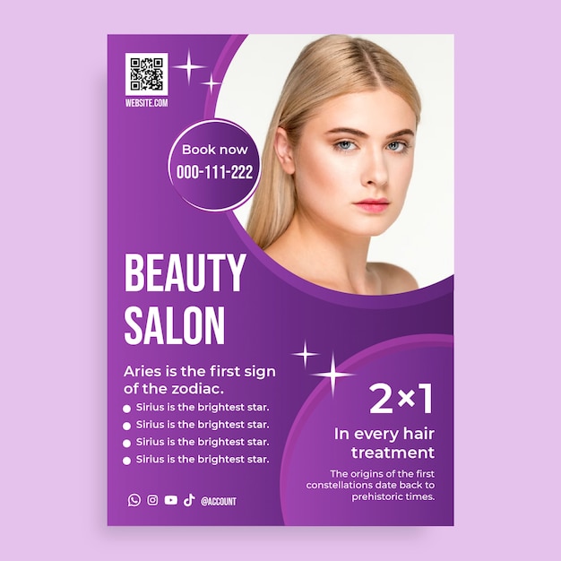 Gradient shiny purple beauty salon flyer