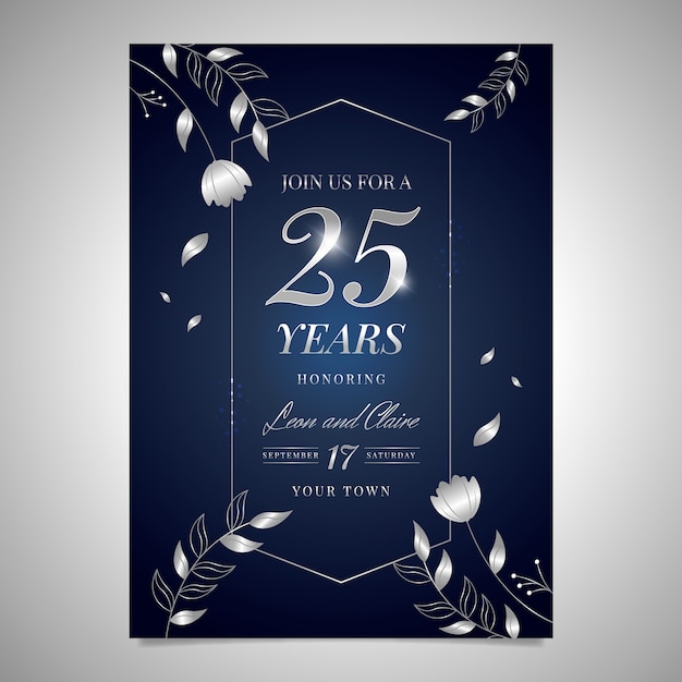 Free vector gradient silver anniversary invitation