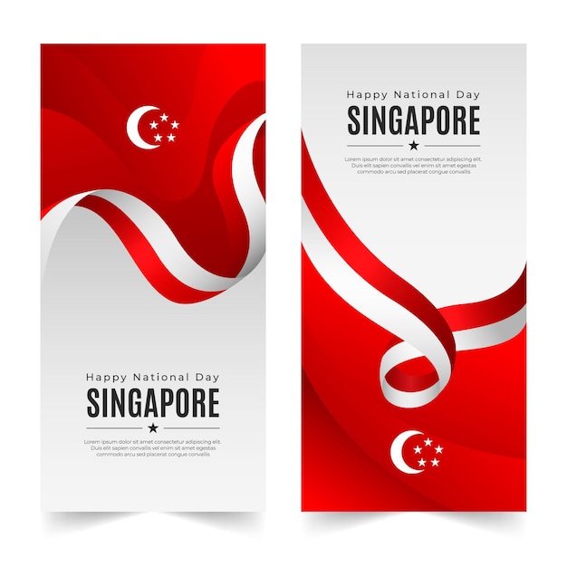 Gradient singapore national day banners set