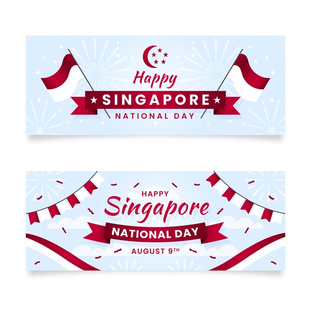 Free Vector gradient singapore national day banners set