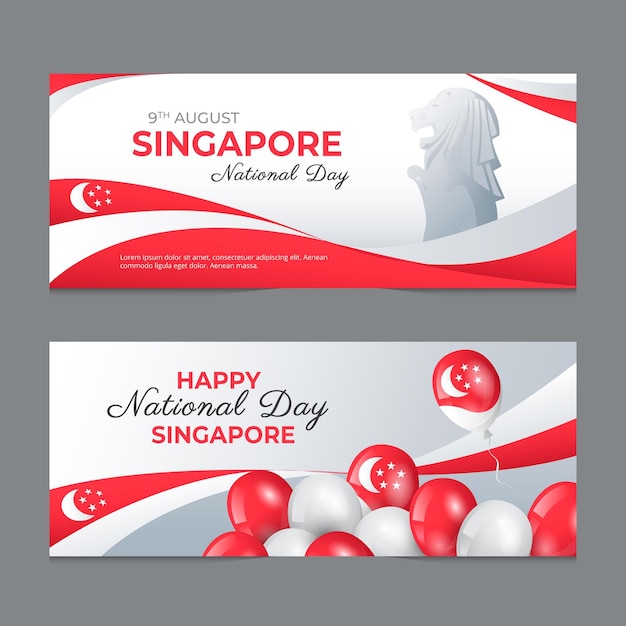 Free Vector gradient singapore national day banners set