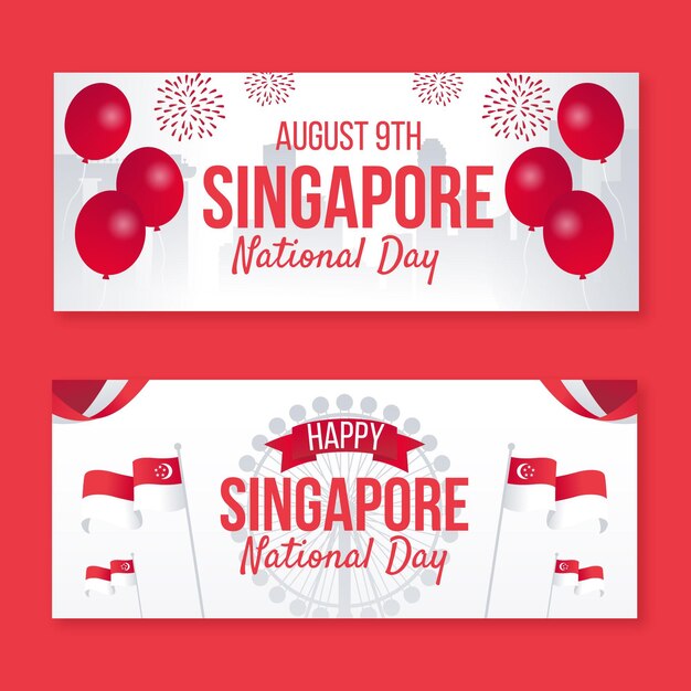 Gradient singapore national day banners set