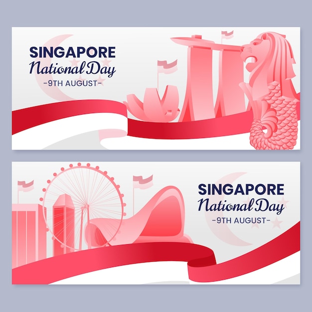 Gradient singapore national day banners set