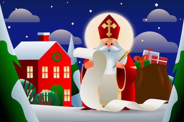 Free vector gradient sinterklaas background with st. nicholas