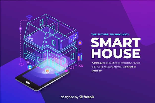 Gradient smart home isometric background