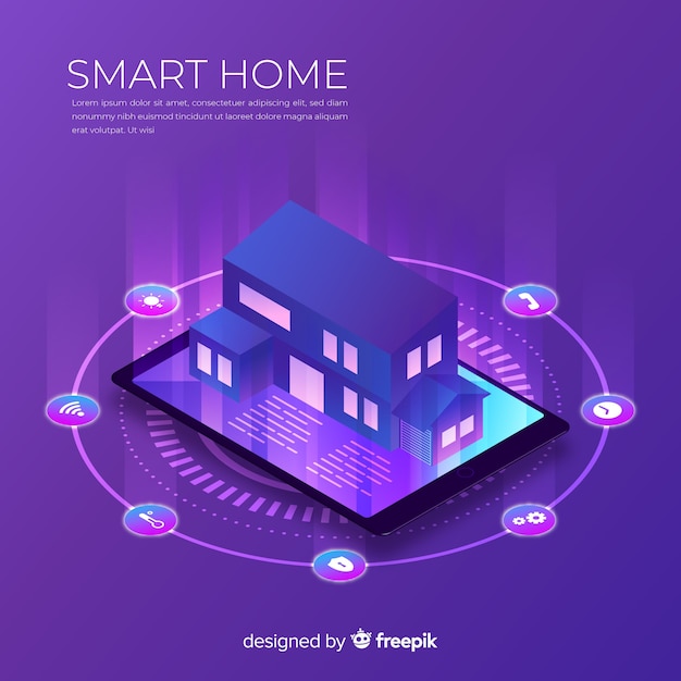 Gradient smart home isometric background