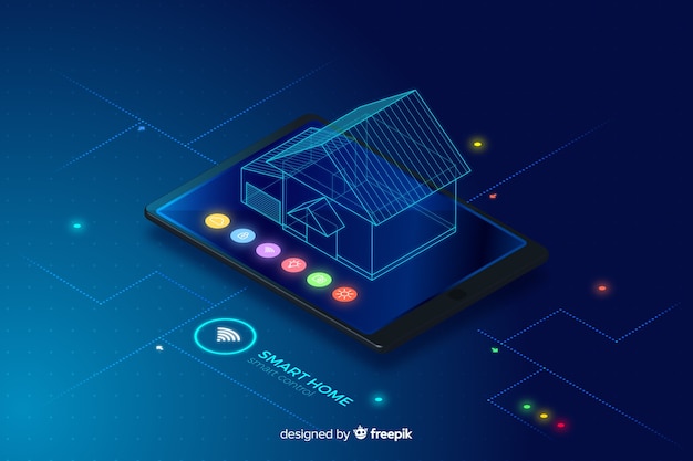 Gradient smart home isometric technology background