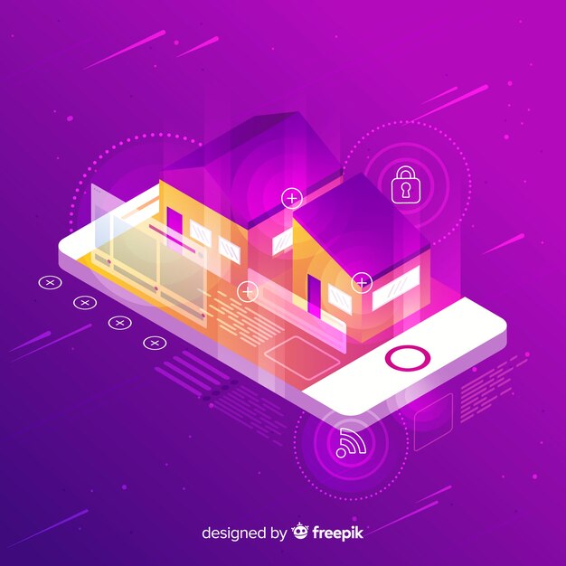 Gradient smart home isometric technology background