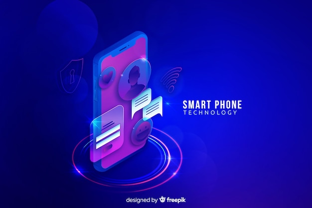 Gradient smartphone isometric technology background