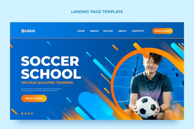 Gradient soccer landing page template