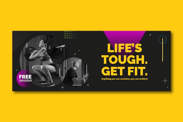 Gradient social media cover template for gym and exercise