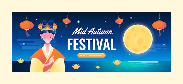 Gradient social media cover template for mid-autumn festival celebration