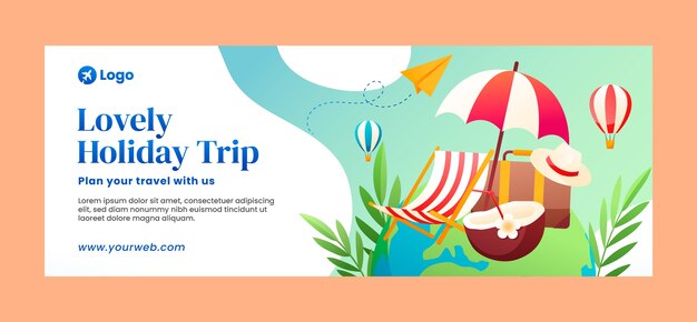 Gradient social media cover template for travel agency business