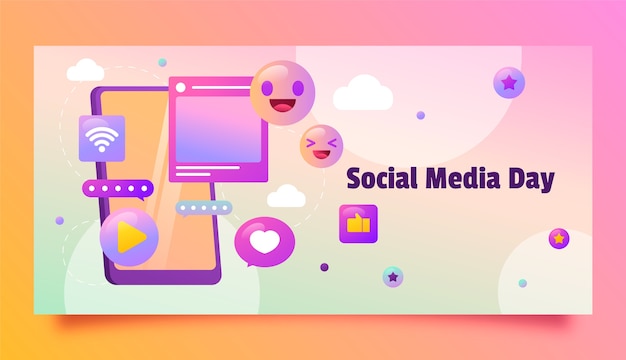 Gradient social media day horizontal banner template