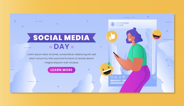 Free Vector gradient social media day horizontal banner template